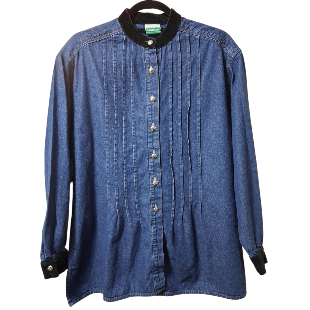 Vintage 70s Coldwater Creek Denim Pleated Shirt Jacket  - Womens size Medium